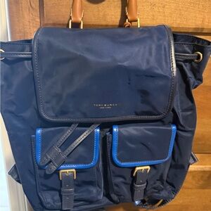 Tory Burch Dark Blue Backpack with Tan Accents